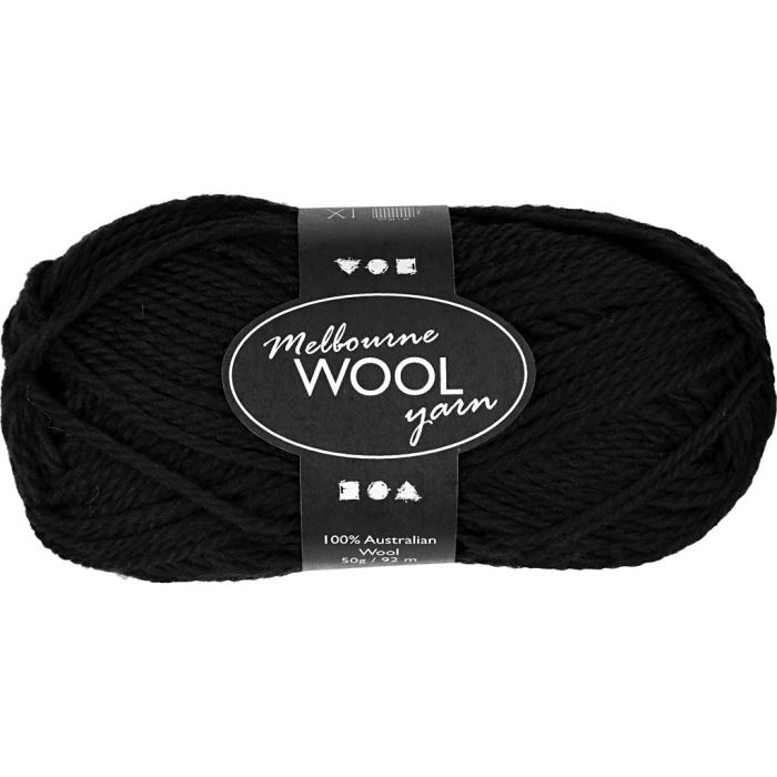 Melbourne Wool Yarn, L 92 M, Nadel 4-5,5, Schwarz, 50 g/ 1 Knäuel