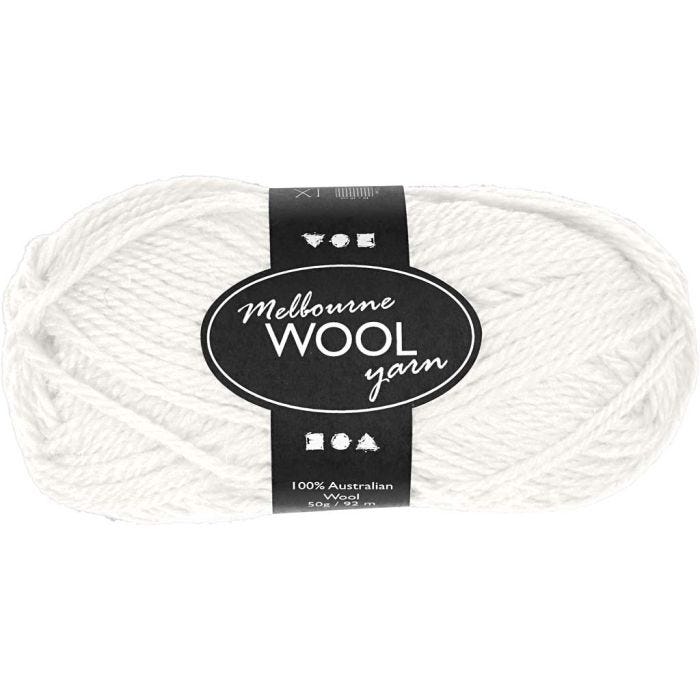 Melbourne Wool Yarn, L 92 M, Naturweiß, 50 g/ 1 Knäuel