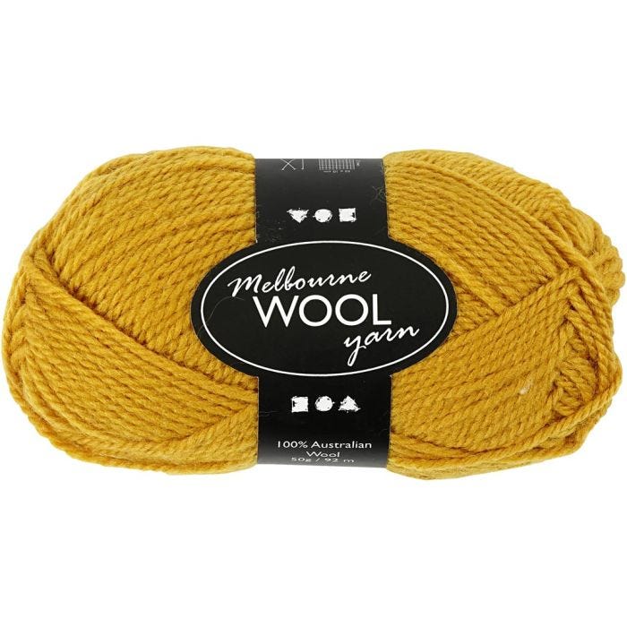 Melbourne Wool Yarn, L 92 M, Dunkelgelb, 50 g/ 1 Knäuel