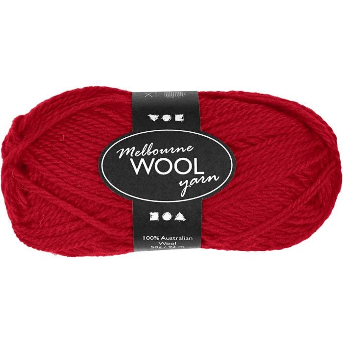 Melbourne Wool Yarn, 92 M, Rot, 50g/ 1 Knäuel