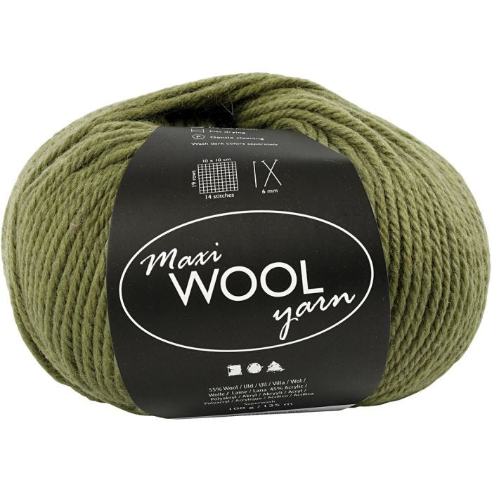 Wolle, L 125 M, Olivgrün, 100 g/ 1 Knäuel