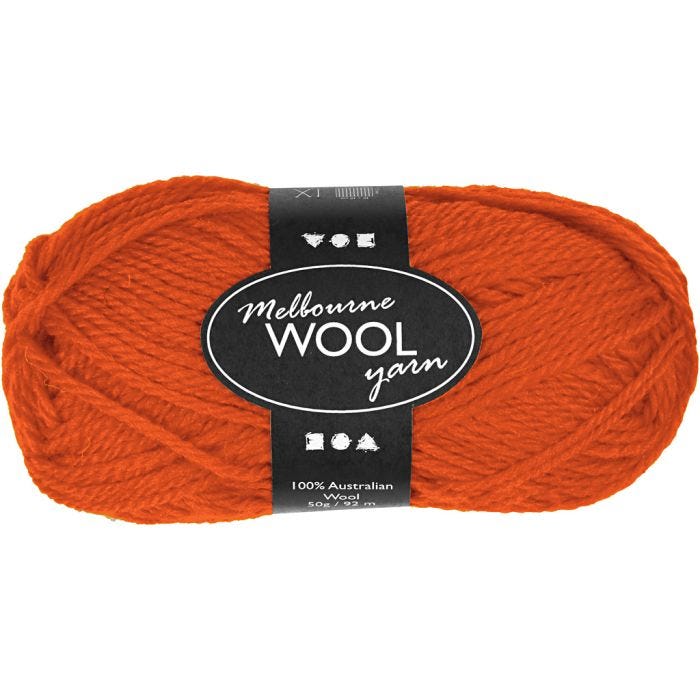 Melbourne Wool Yarn, 92 M, Orange, 50g/ 1 Knäuel