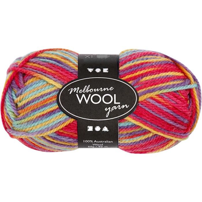 Melbourne Wool Yarn, L 92 M, Multicolor, 50 g/ 1 Knäuel