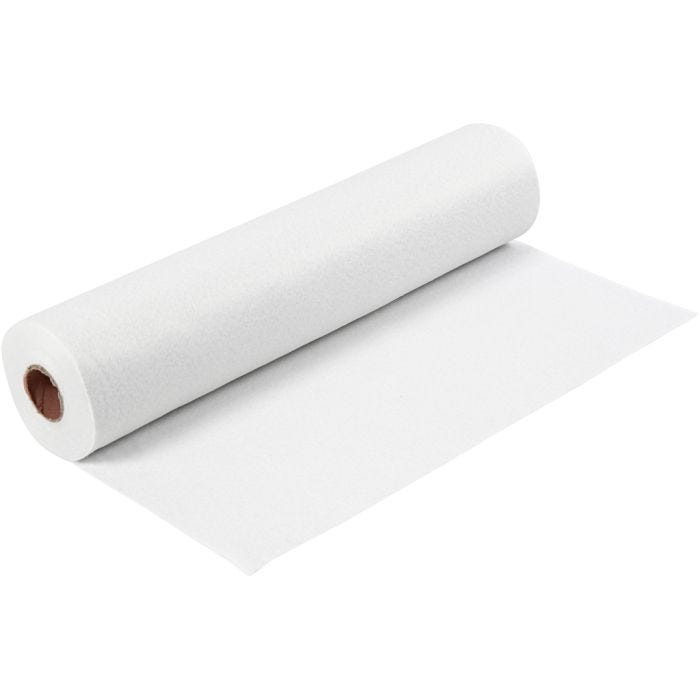 Bastelfilz, B 45 cm, Dicke 1,5 mm, 180-200 g, Weiß, 5m/ 1 Rolle