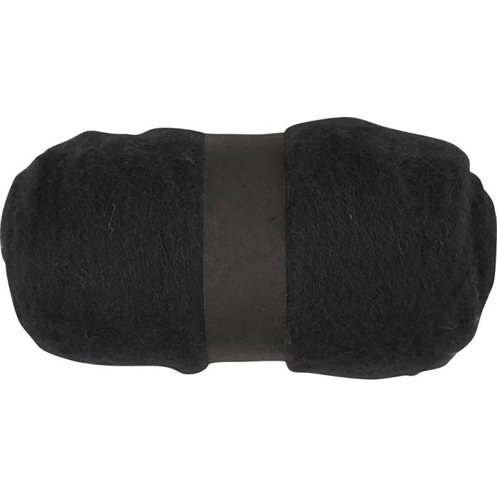 Kardierte Wolle , Schwarz, 100 g/ 1 Bündl.