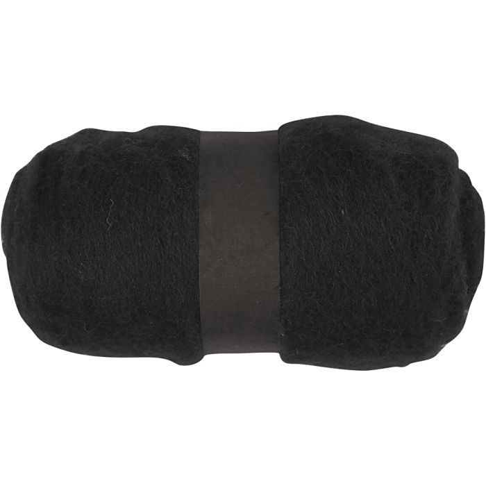 Kardierte Wolle , Schwarz, 100 g/ 1 Bündl.
