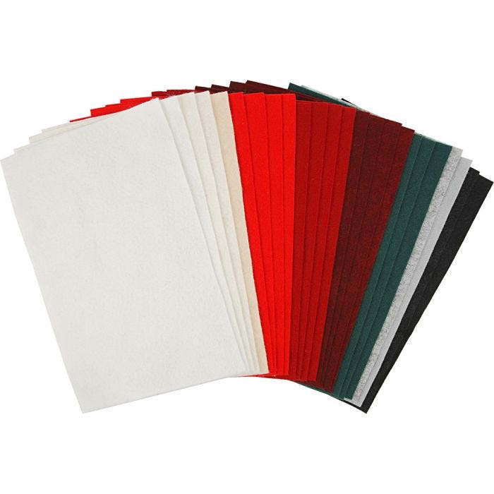 Bastelfilz, Blatt 20x30 cm, Dicke 1,5 mm, 180-200 g, Sortierte Farben, 24Bl. sort./ 1 Pck