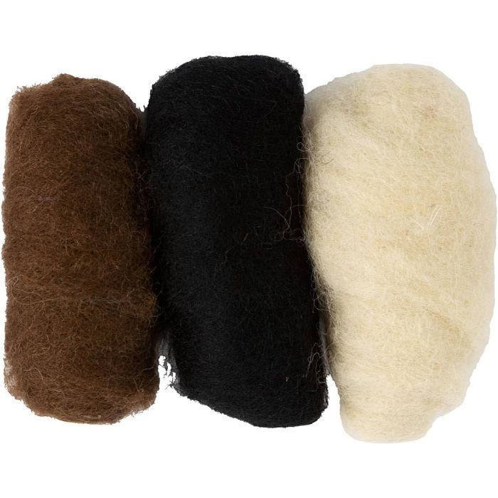 Wolle Kardiert, Sortierte Farben, 3x10 g/ 1 Pck