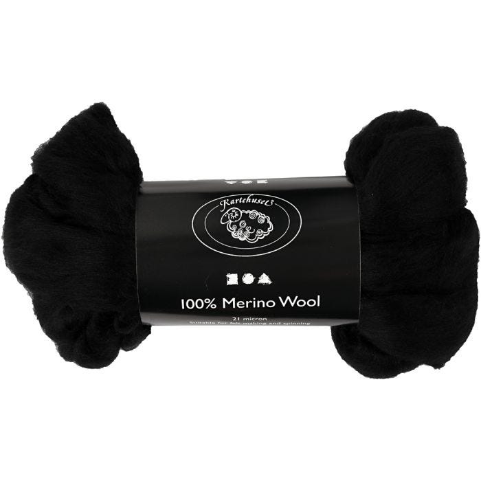 Merinowolle, 21 my, Schwarz, 100g/ 1 Pck