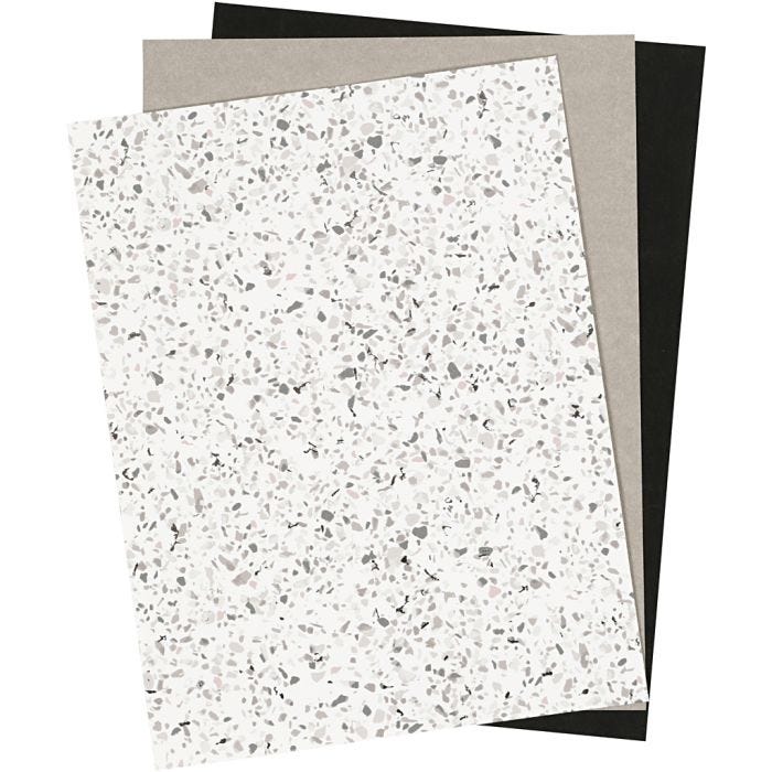 Kunstlederpapier, Blatt 21x27,5+21x28,5+21x29,5 cm, Dicke 0,55 mm, Einfarbig,Foliedetails,Bedruckt, 3 Bl./ 1 Pck