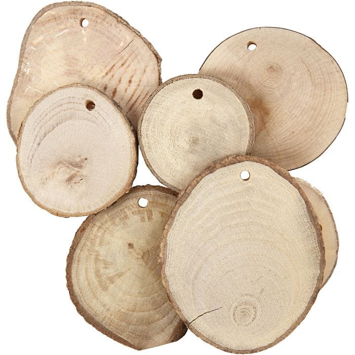 Holzscheiben mit Loch, 40-70 mm, 4 mm, 5 mm, 25Stk/ 1 Pck