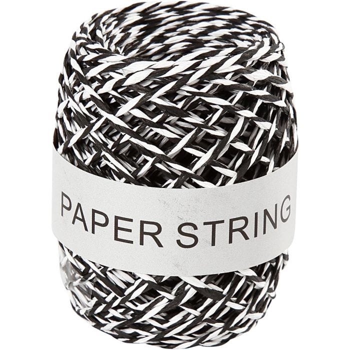 Papierkordel, Dicke 1 mm, Schwarz/Weiß, 50 m/ 1 Rolle