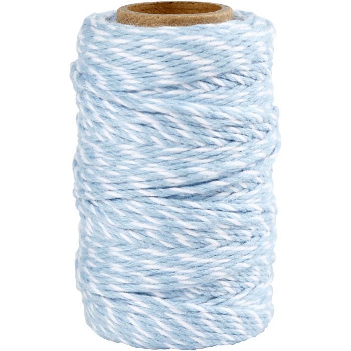 Baumwollkordel, 1,1 mm, Weiß/Hellblau, 50m/ 1 Rolle