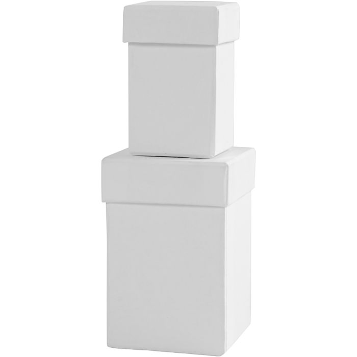 Quadratische Deckelkartons, H 7+9 cm, Größe 4,5+6 cm, Weiß, 2 Stk/ 1 Set