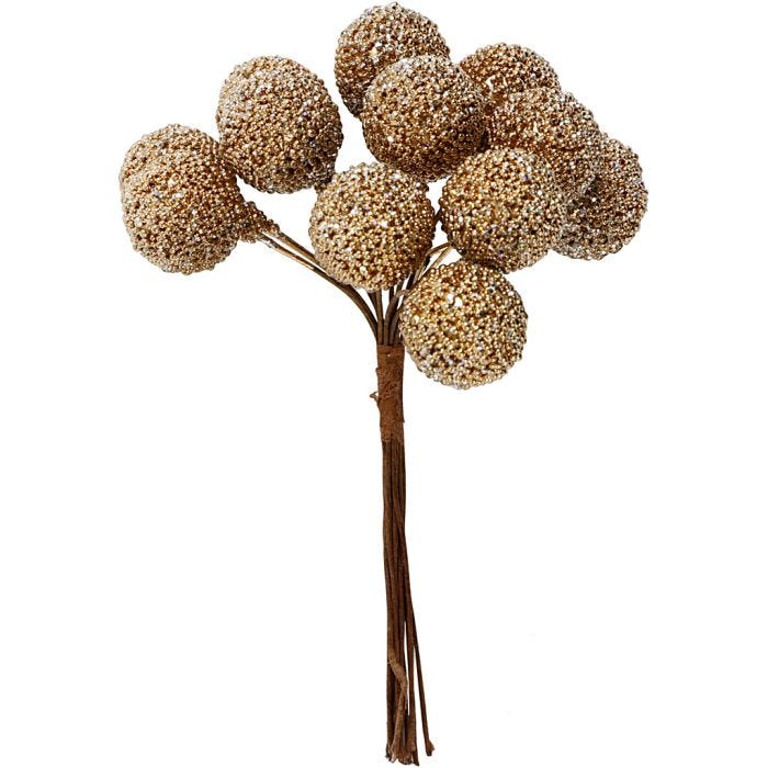 Künstliche Beeren, D 15 mm, Gold, 12 Stk/ 1 Pck