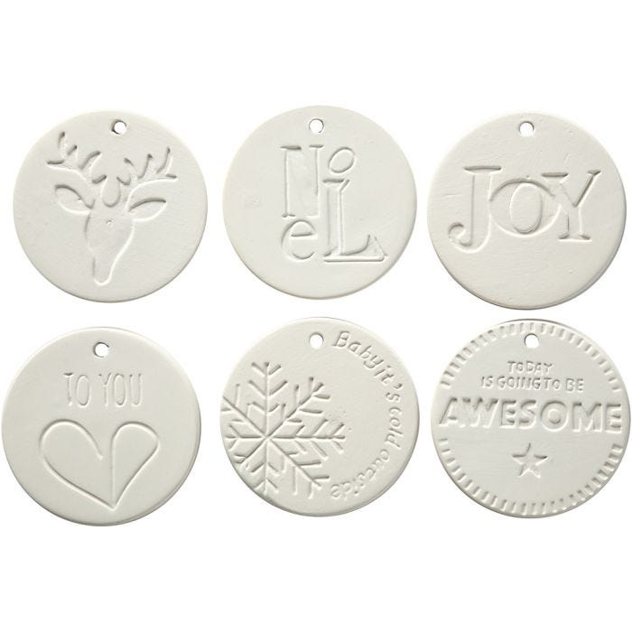 Medaillons zum Aufhängen, Größe 7x7 cm, Dicke 0,6 cm, Weiß, 6 Stk/ 1 Pck