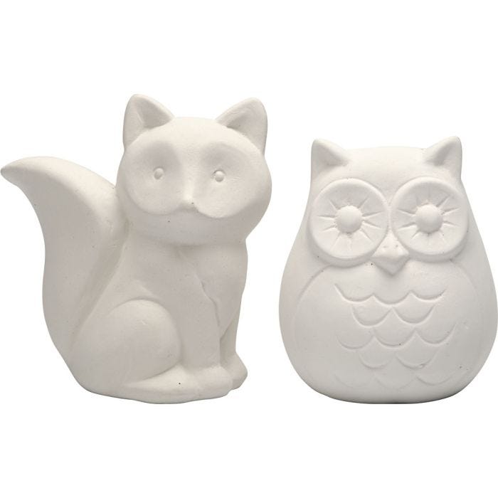Tier-Spardosen, Eule und Fuchs, 9 cm, Weiß, 2Stk/ 1 Pck