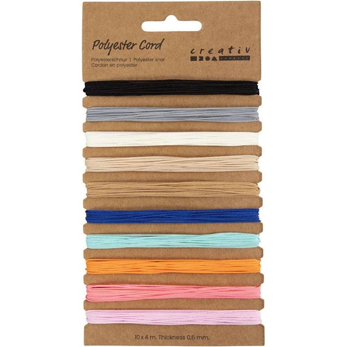Polyesterschnur, Dicke 0,6 mm, Sortierte Farben, 10x4 m/ 1 Pck