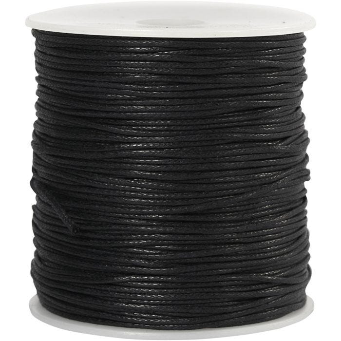 Baumwollkordel, 1 mm, Schwarz, 100m/ 1 Pck