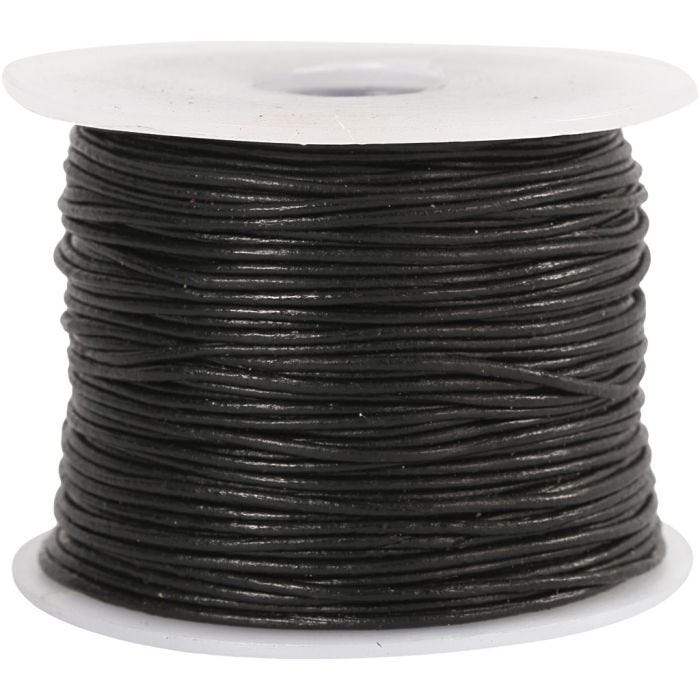 Lederband, 1 mm, Schwarz, 50m/ 1 Rolle