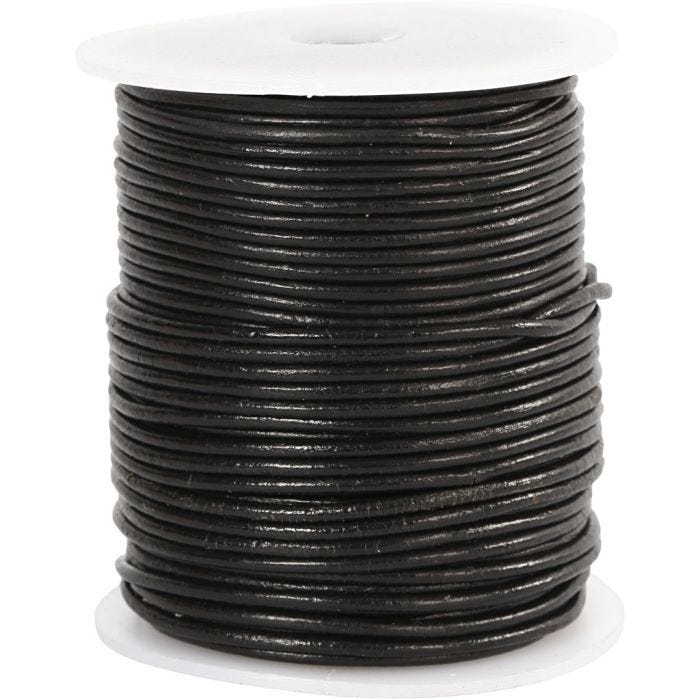Lederband, 2 mm, Schwarz, 50m/ 1 Rolle