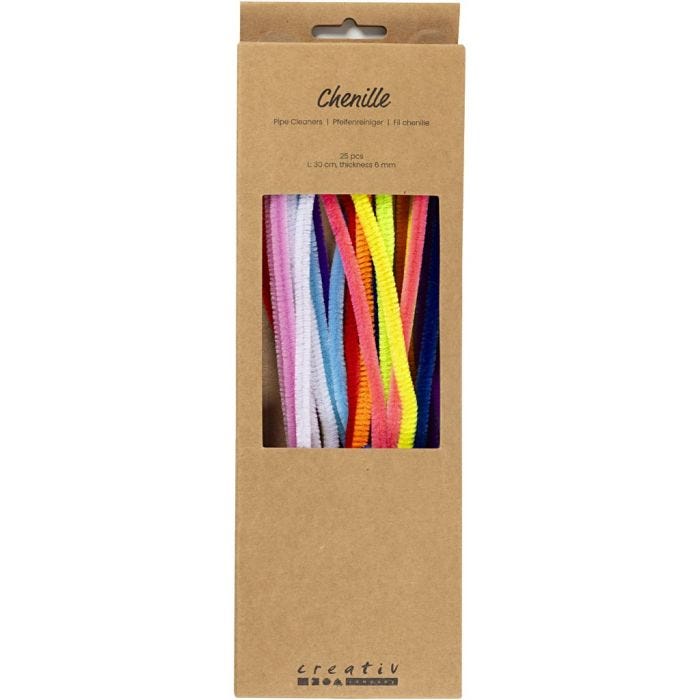 Chenilledraht, L 30 cm, Dicke 6 mm, Sort. Farben, 25 sort./ 1 Pck