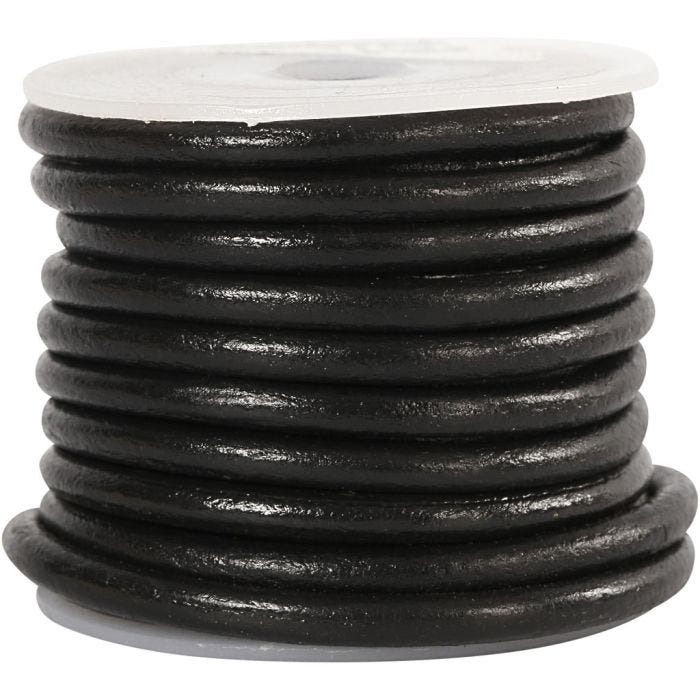 Lederband, 4 mm, Schwarz, 5m/ 1 Rolle