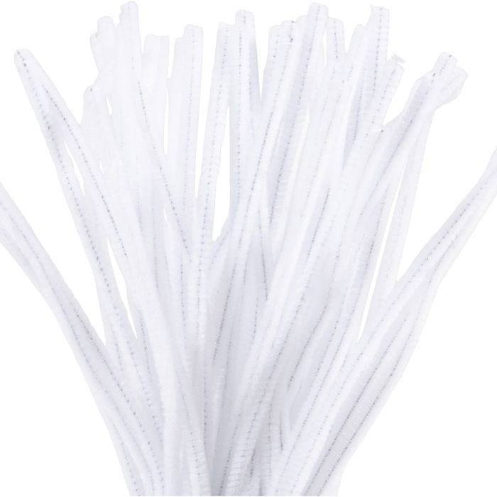 Chenilledraht, L 30 cm, Dicke 6 mm, Weiß, 50 Stk/ 1 Pck