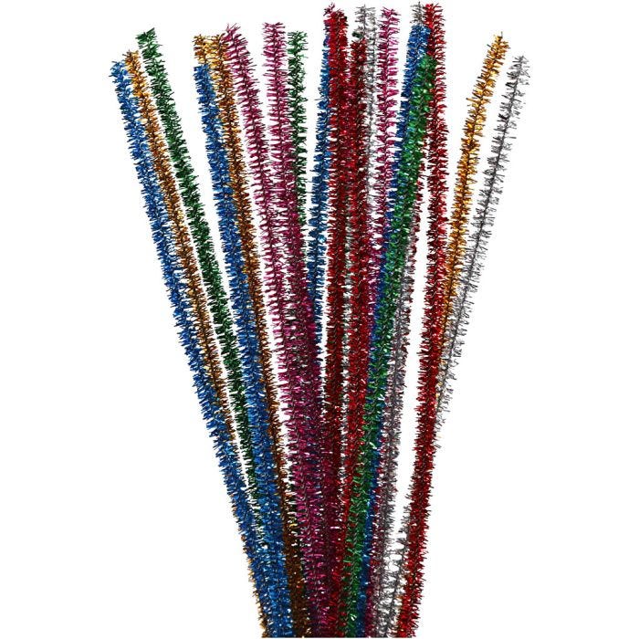 Chenilledraht, L 30 cm, Dicke 6 mm, Glitter, Kräftige Farben, 24 sort./ 1 Pck