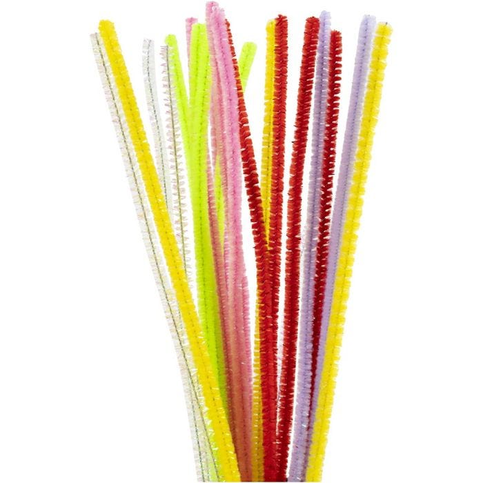 Chenilledraht, L 30 cm, Dicke 6 mm, Frühlingsfarben, 24 sort./ 1 Pck