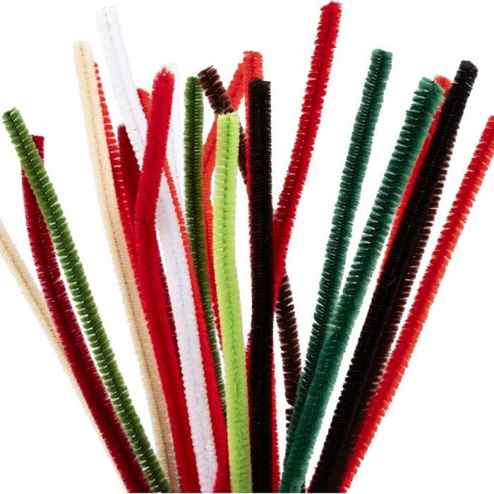 Chenilledraht, L 30 cm, Dicke 6 mm, Weihnachtsfarben, 25 sort./ 1 Pck