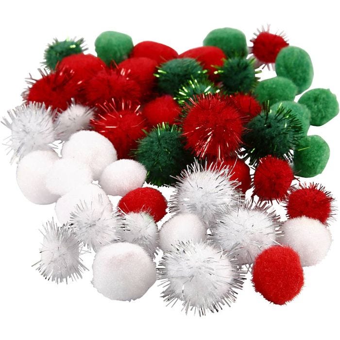 Pompons, D 15+20 mm, Grün, Rot, Weiß, 48sort./ 1 Pck