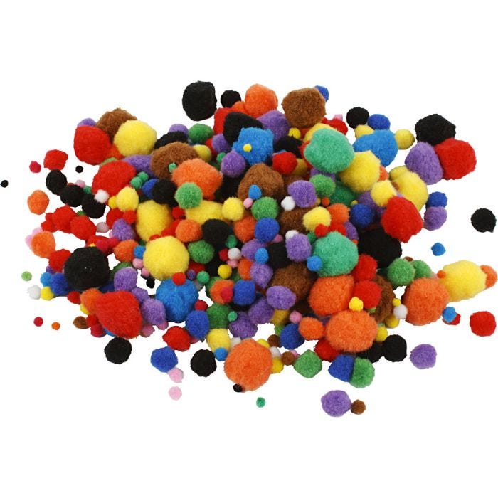 Pompons, 5-40 mm, Sortierte Farben, 42g/ 1 Pck
