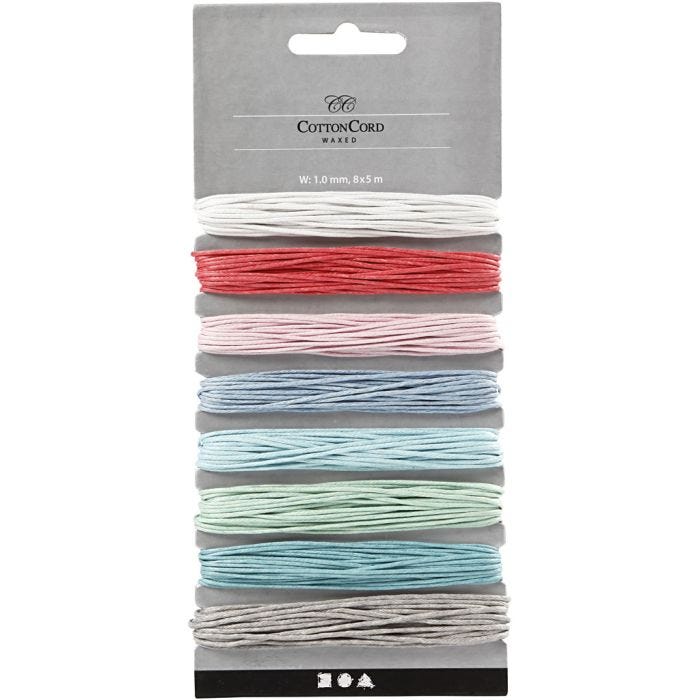 Baumwollband, Dicke 1 mm, Pastellfarben, 8x5 m/ 1 Pck