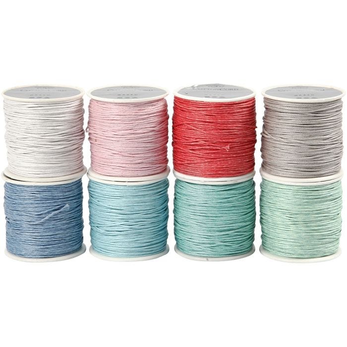 Baumwollband, 1 mm, Sortierte Farben, 8x40m/ 1 Pck