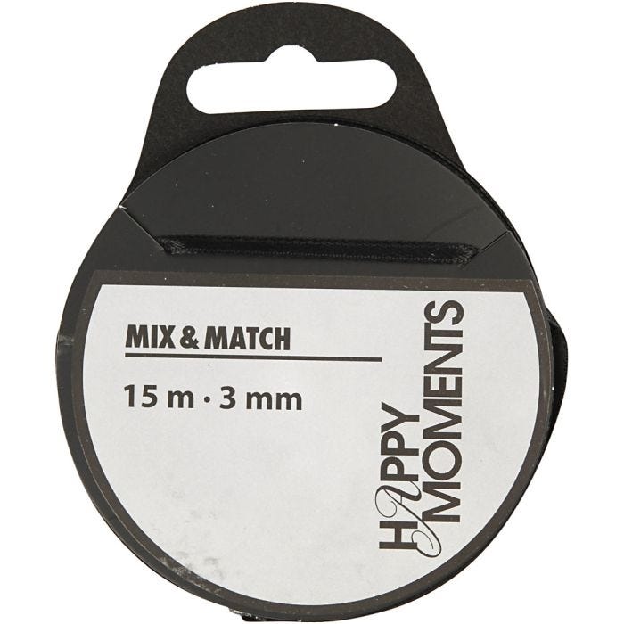 Satinband, B 3 mm, Schwarz, 15 m/ 1 Rolle