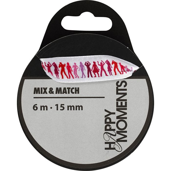 Bedrucktes Satinband, 15 mm, Rosa, 6m/ 1 Rolle