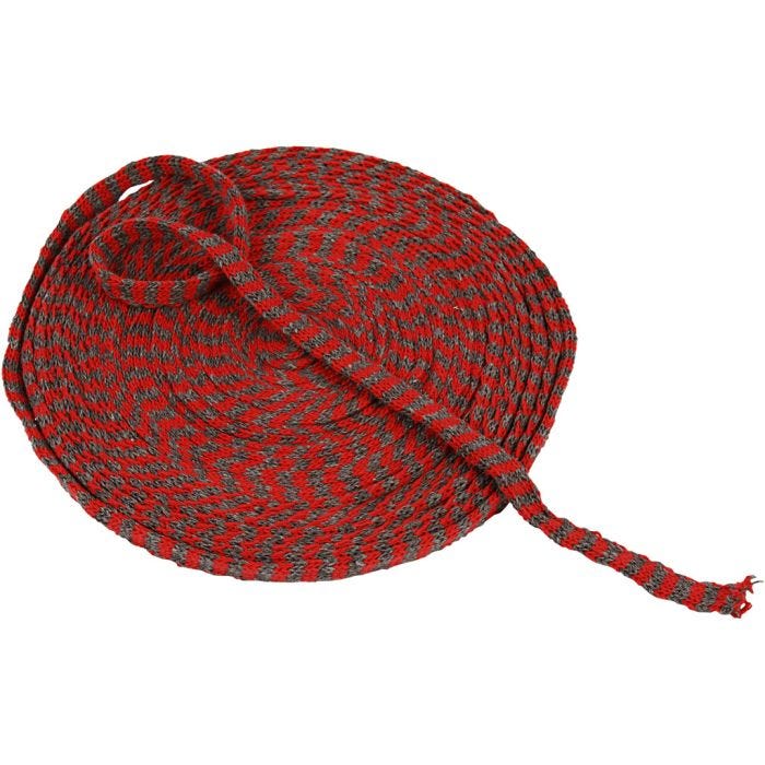 Strickschlauch, B 10 mm, Weihnachtsrot/Grau, 10 m/ 1 Rolle