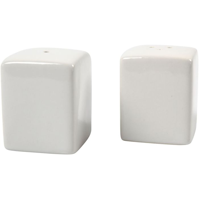 Salz- und Pfefferstreuer, H 6 cm, Größe 5x5 cm, Glänzend, Weiß, 6 Set/ 1 Pck