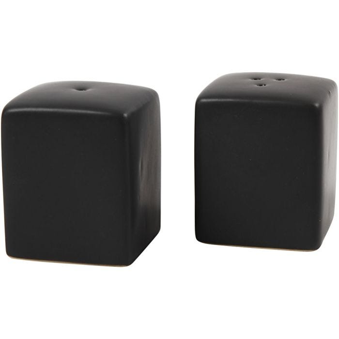 Salz- und Pfefferstreuer, H 6 cm, Größe 5x5 cm, Matt, Schwarz, 6 Set/ 1 Pck