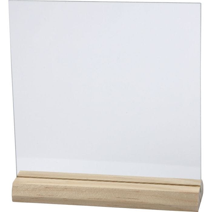 Glasplatte mit Holzständer, Größe 15,5x15,5 cm, Dicke 28 mm, 10 Set/ 1 Pck