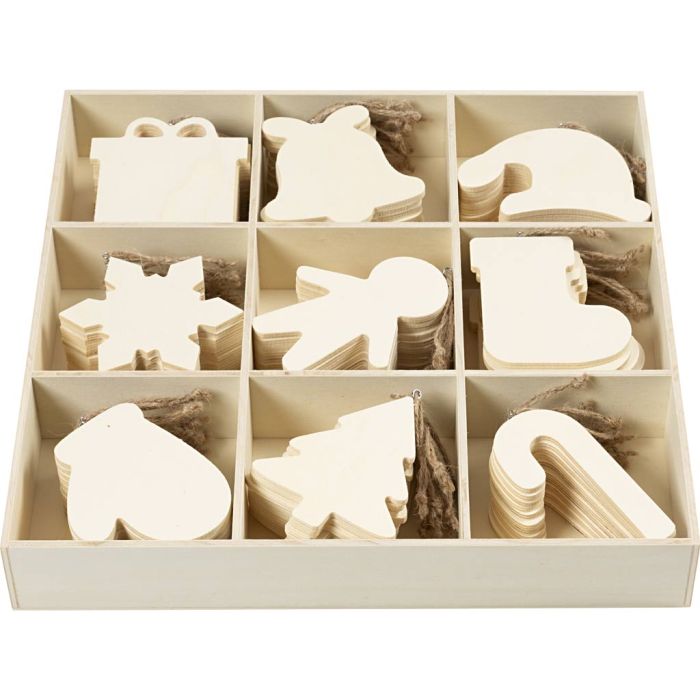 Holzornamente, Größe 7-9 cm, Dicke 4 mm, 90 Stk/ 1 Pck