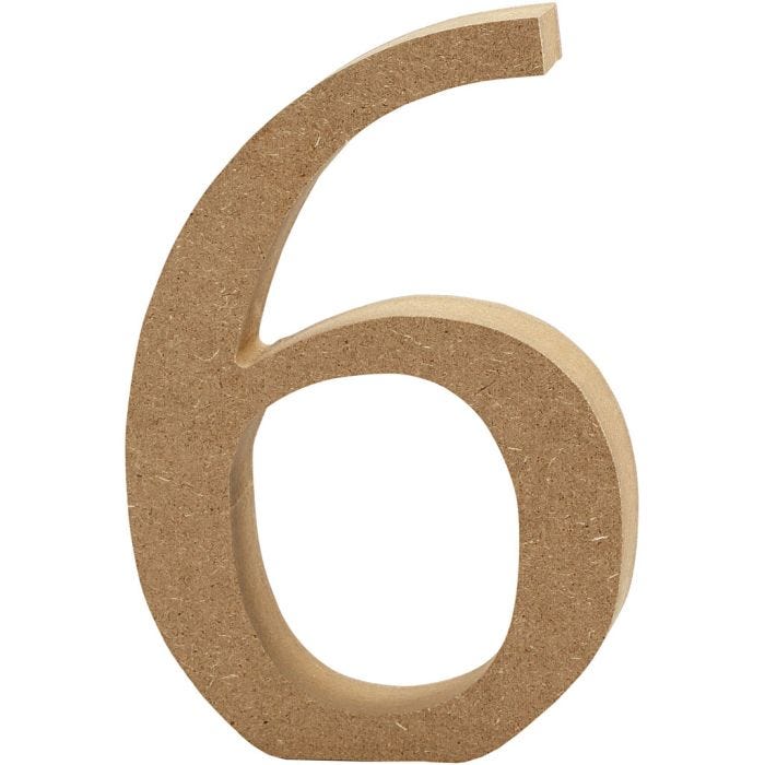 Zahl, 6, 8 cm, 1,5 cm, 1 Stk