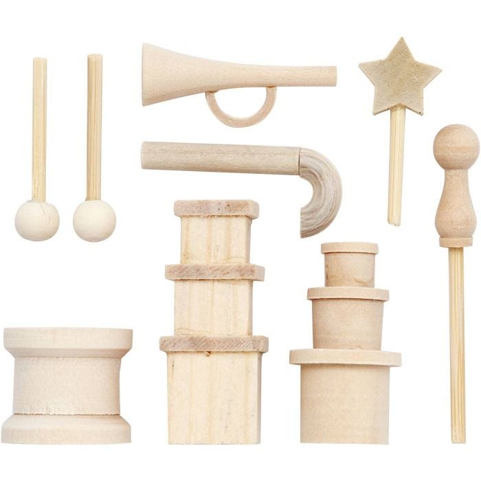 Kleine Gegenstände aus Holz, 2-5,5 cm, 1 Pck