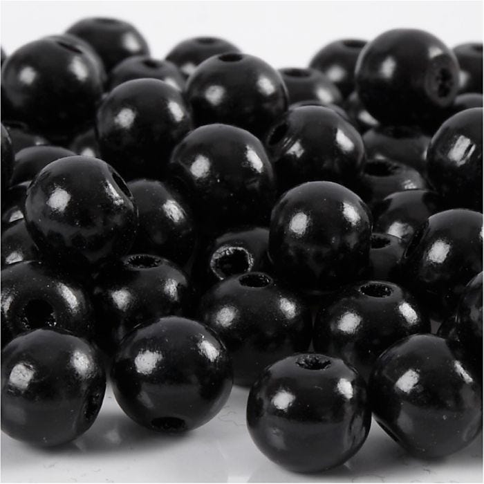 Holzperlen, D 12 mm, Lochgröße 3 mm, Schwarz, 22 g/ 1 Pck
