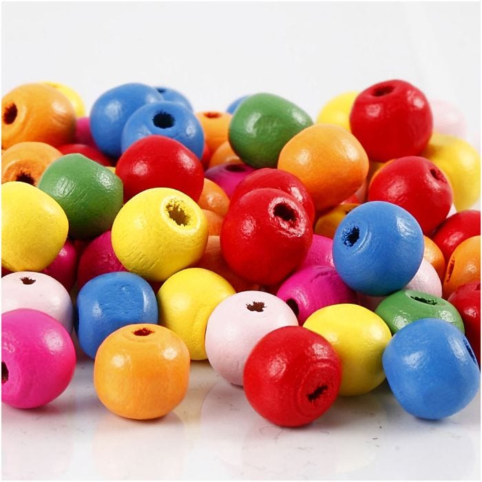 Holzperlen, 10 mm, 2,5-3 mm, Sortierte Farben, 500g/ 1 Btl.