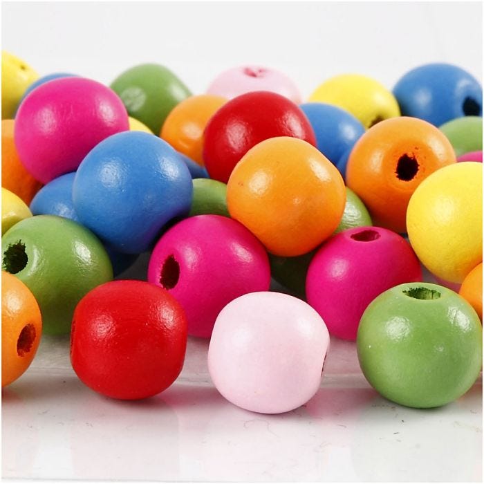 Holzperlen, 12 mm, 2,5-3 mm, Sortierte Farben, 500g/ 1 Btl.