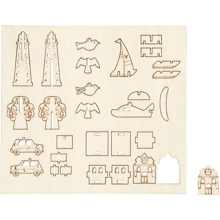 Zusammensteckbare Holzfiguren, Alltagsgegenstände, 15,5 cm, 17 cm, 3 mm, 1 Pck