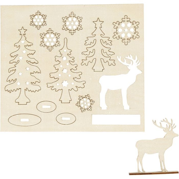 Zusammensteckbare Holzfiguren, Wald mit Hirschen, 15,5 cm, 17 cm, 3 mm, 1 Pck