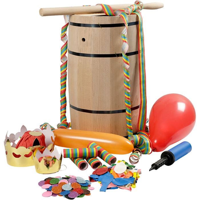 Holzfass, gefüllt mit Karnevals-Artikeln, Buche, 54 cm, groß, 1 Set